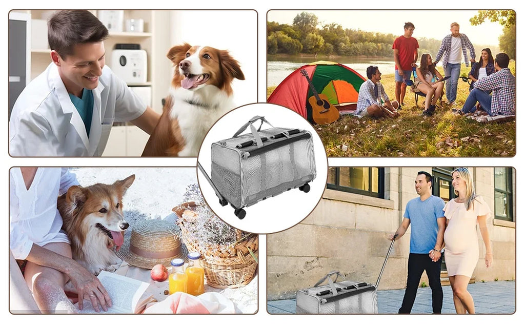 . Cat Carrier with Wheels for 2 Cats, Pet Travel Bag up to 40 Lbs, Foldable Dog Carriers for Small Dogs and Cats, Airline Approved(Black)