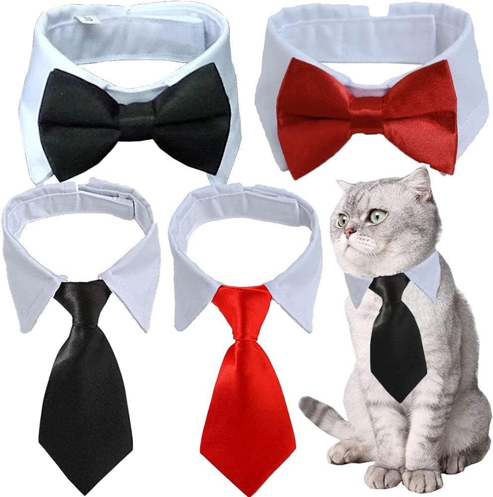 4 Pieces Pets Dog Cat Bowtie Pet Costume Adjustable Formal Necktie Collar for Cats Small Dogs Puppy Grooming Accessories (Black/Red)
