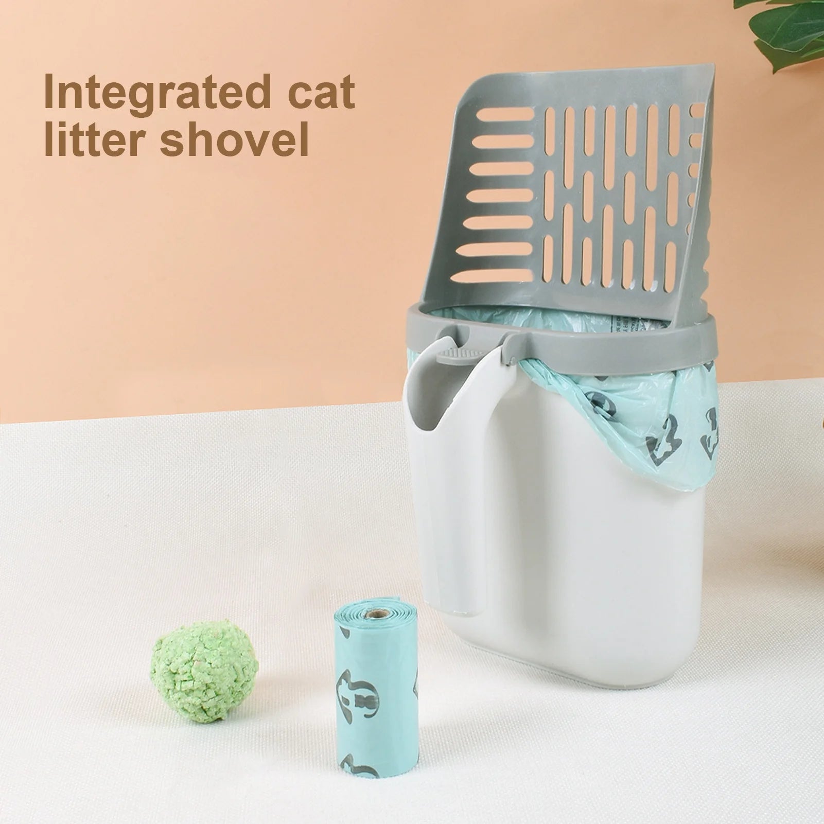 Cat Litter Scoop, Cat Litter Shovel with Trash Container, Removable Cat Litter Scoop Holder, Portable Litter Scooper with Holder Provides Garbage Bags