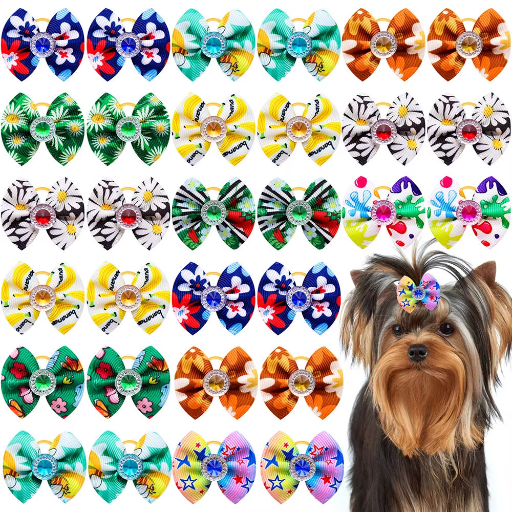 50PCS Summer Small Dog Bow Tie for Dogs Pets Bows for Small Dogs Grooming Hair Bows Pets Accessories for Dogs