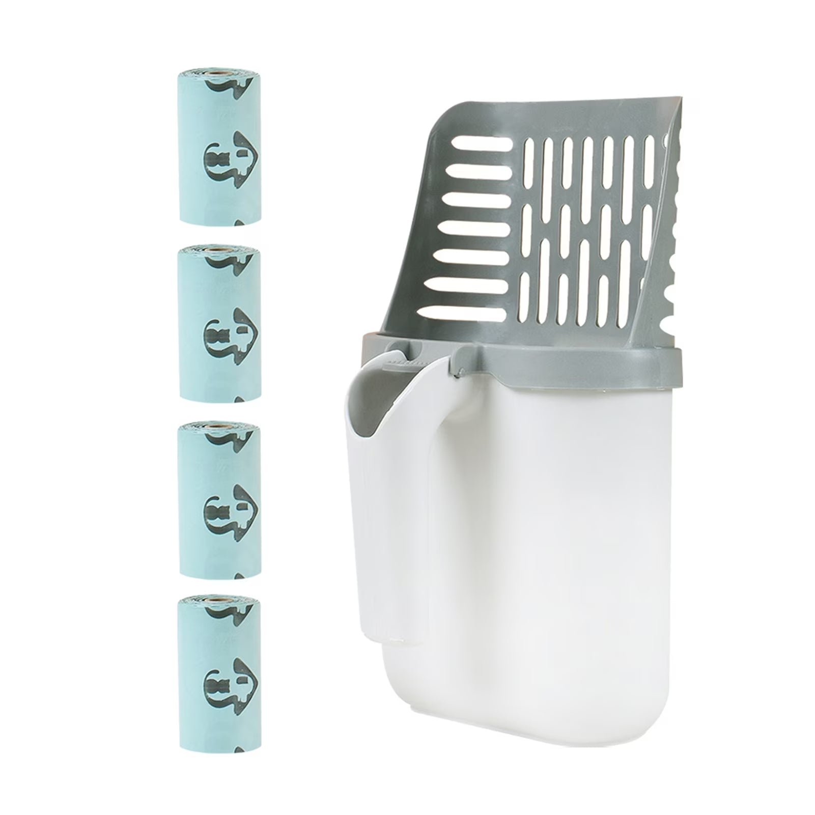 Cat Litter Scoop, Cat Litter Shovel with Trash Container, Removable Cat Litter Scoop Holder, Portable Litter Scooper with Holder Provides Garbage Bags