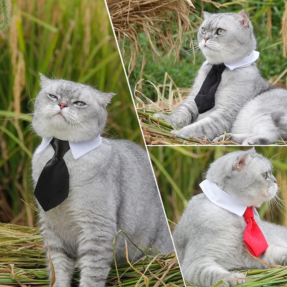 4 Pieces Pets Dog Cat Bowtie Pet Costume Adjustable Formal Necktie Collar for Cats Small Dogs Puppy Grooming Accessories (Black/Red)