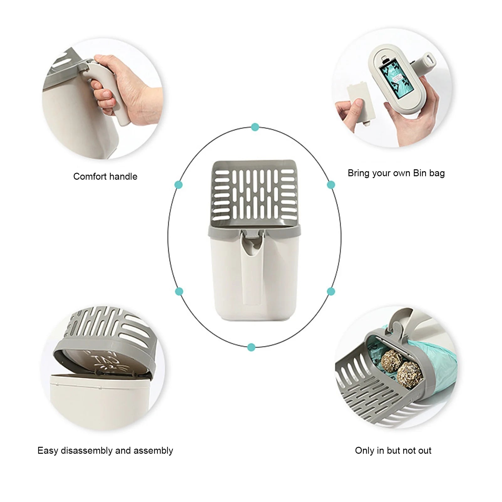 Cat Litter Scoop, Cat Litter Shovel with Trash Container, Removable Cat Litter Scoop Holder, Portable Litter Scooper with Holder Provides Garbage Bags