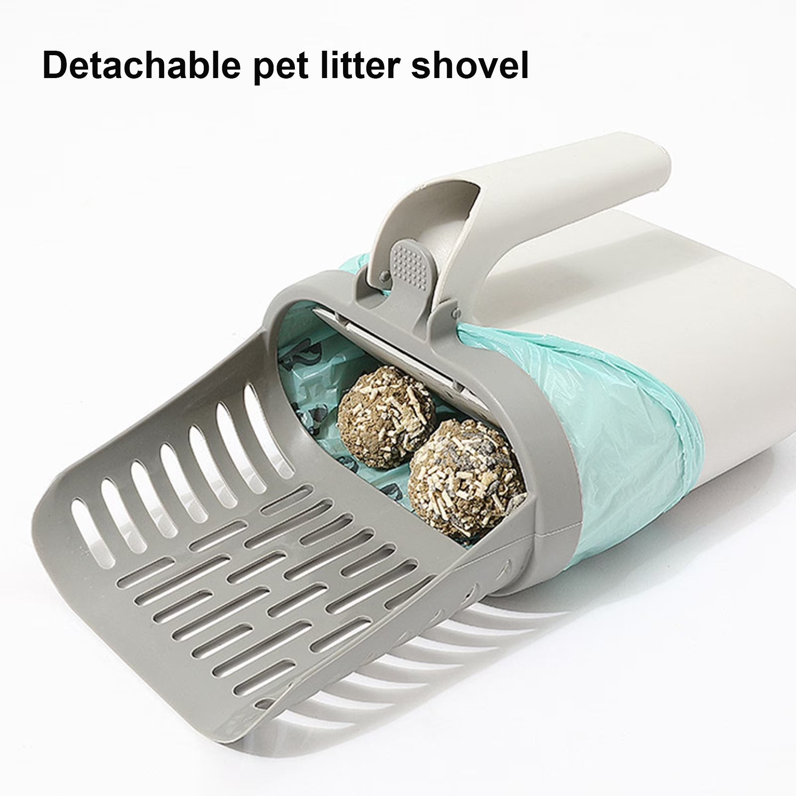Cat Litter Scoop, Cat Litter Shovel with Trash Container, Removable Cat Litter Scoop Holder, Portable Litter Scooper with Holder Provides Garbage Bags