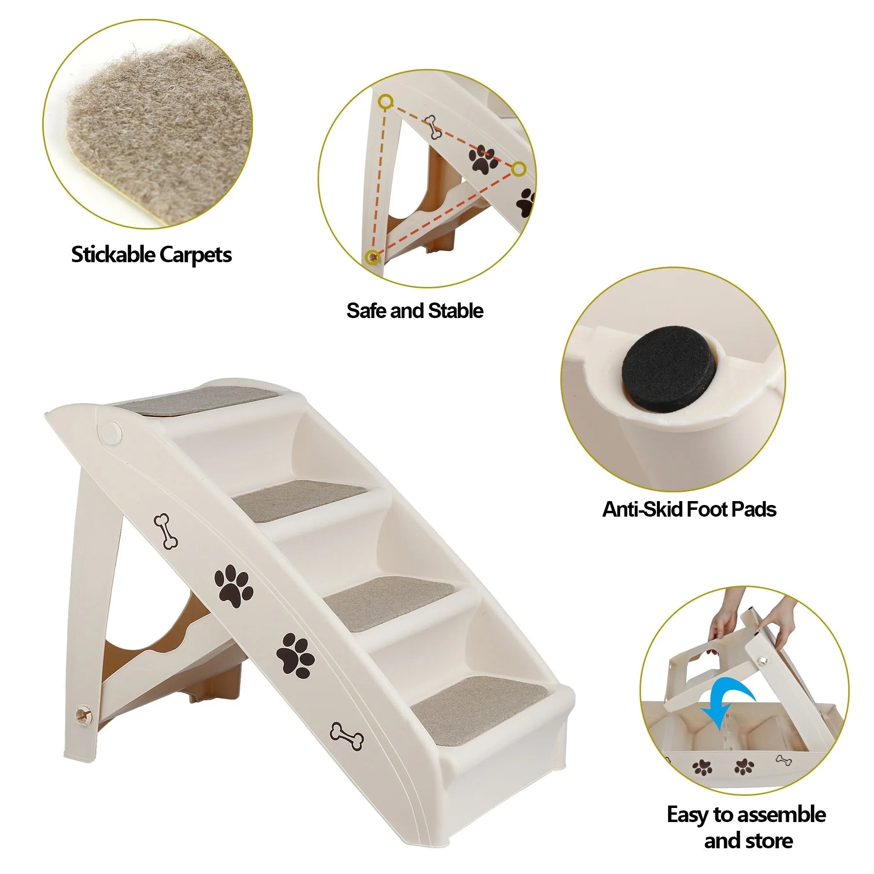 4 Steps Pet Stairs Ladder Washable Foldable Steps for Dogs and Cats